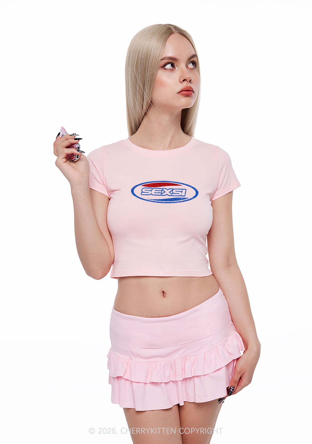 Glitter Sexsi Slogan Y2K Baby Tee Cherrykitten