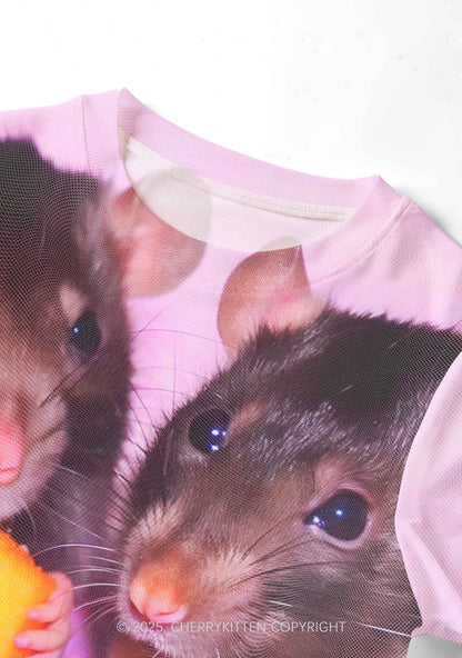 Cheese Rat Y2K Mesh Crop Top Cherrykitten