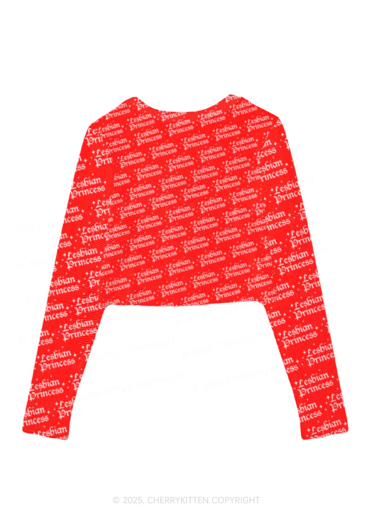 Lesbian Princess Pride Y2K Mesh Long Sleeve Crop Top Cherrykitten
