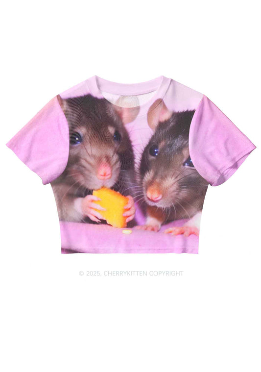 Cheese Rat Y2K Mesh Crop Top Cherrykitten