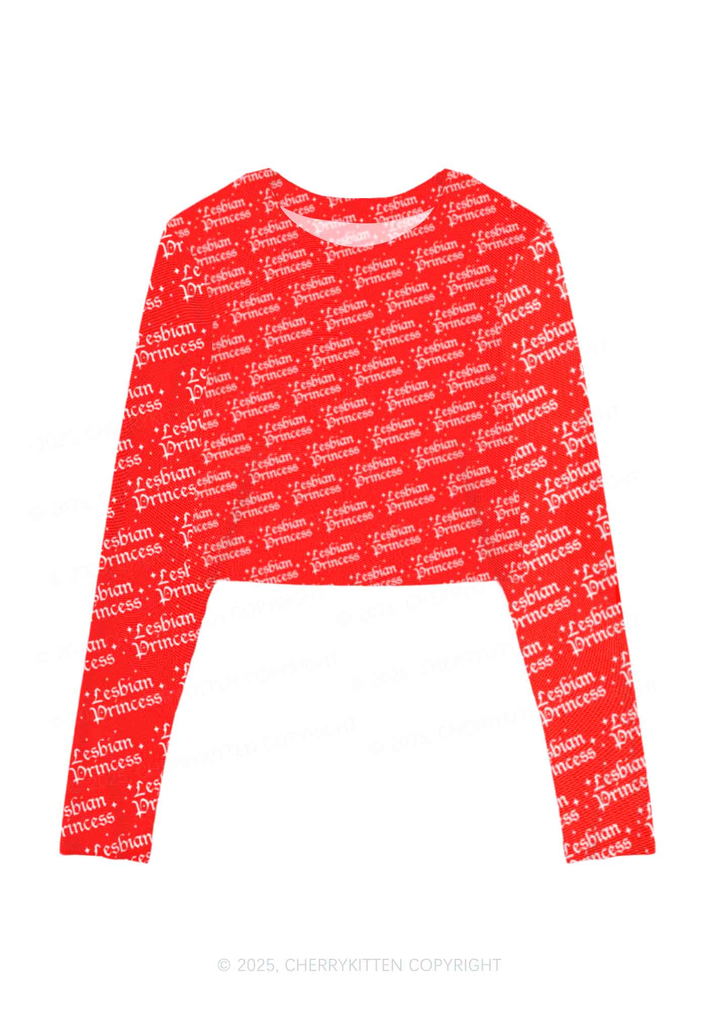 Lesbian Princess Pride Y2K Mesh Long Sleeve Crop Top Cherrykitten