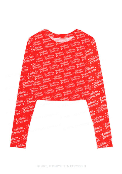Lesbian Princess Pride Y2K Mesh Long Sleeve Crop Top Cherrykitten
