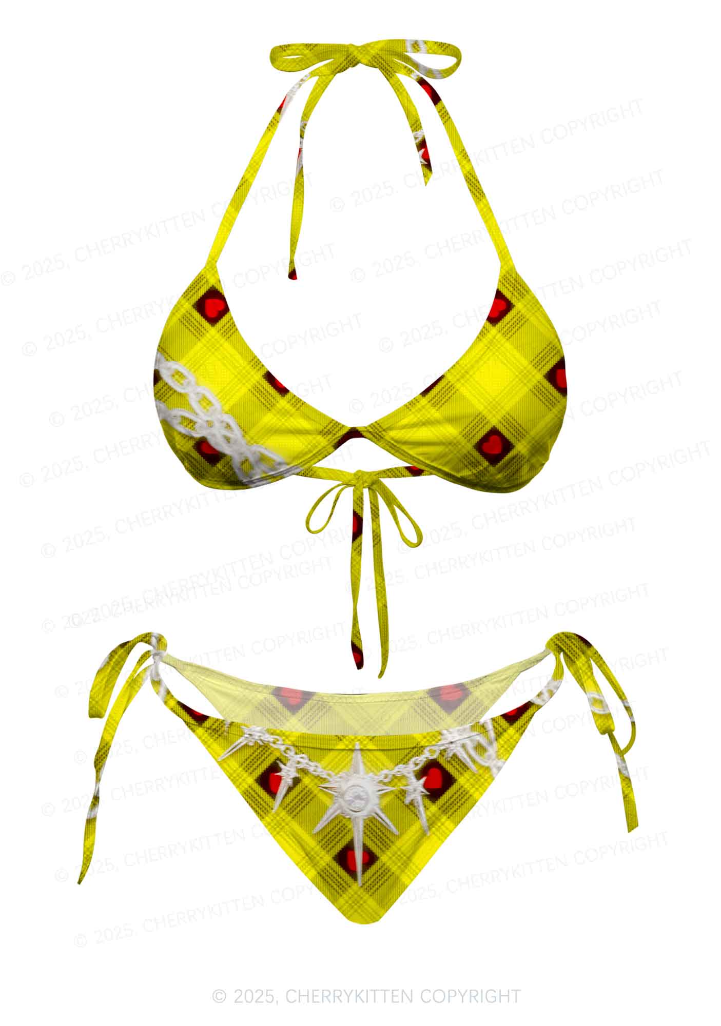 Star Chain and Hearts Y2K Print Bikini Set Cherrykitten