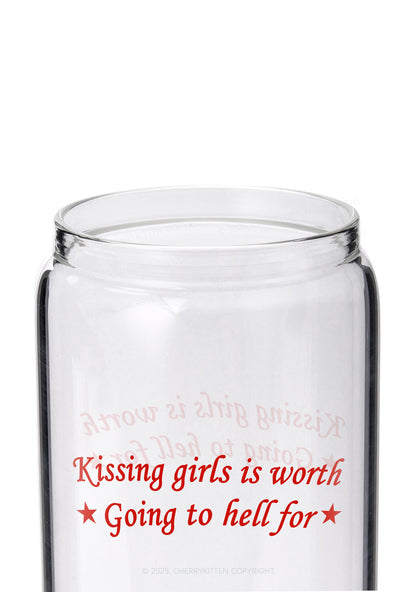 Kissing Girls is Worth Pride Y2K Printed Glass Cup Cherrykitten