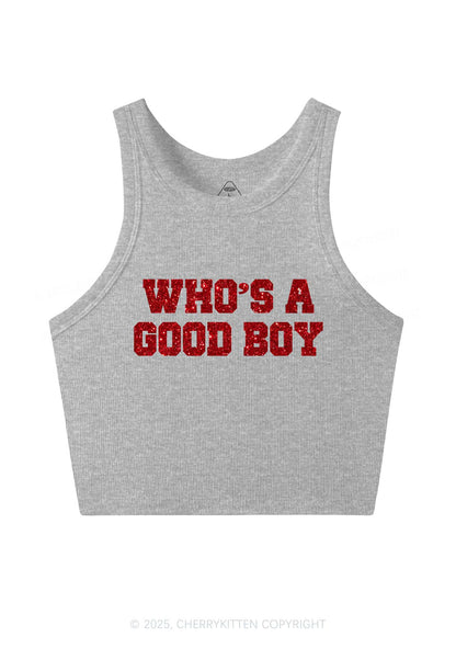 Glitter Whos A Good Boy Y2K Crop Tank Top Cherrykitten