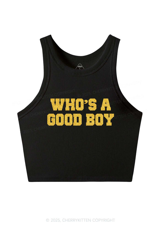 Glitter Whos A Good Boy Y2K Crop Tank Top Cherrykitten