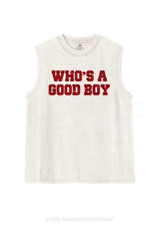 Glitter Whos A Good Boy Y2K Washed Muscle Tank Cherrykitten