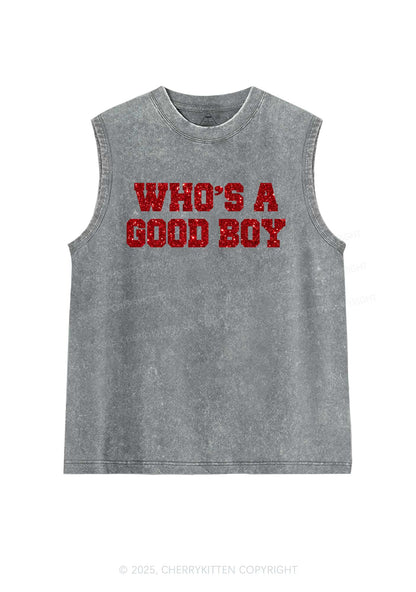 Glitter Whos A Good Boy Y2K Washed Muscle Tank Cherrykitten