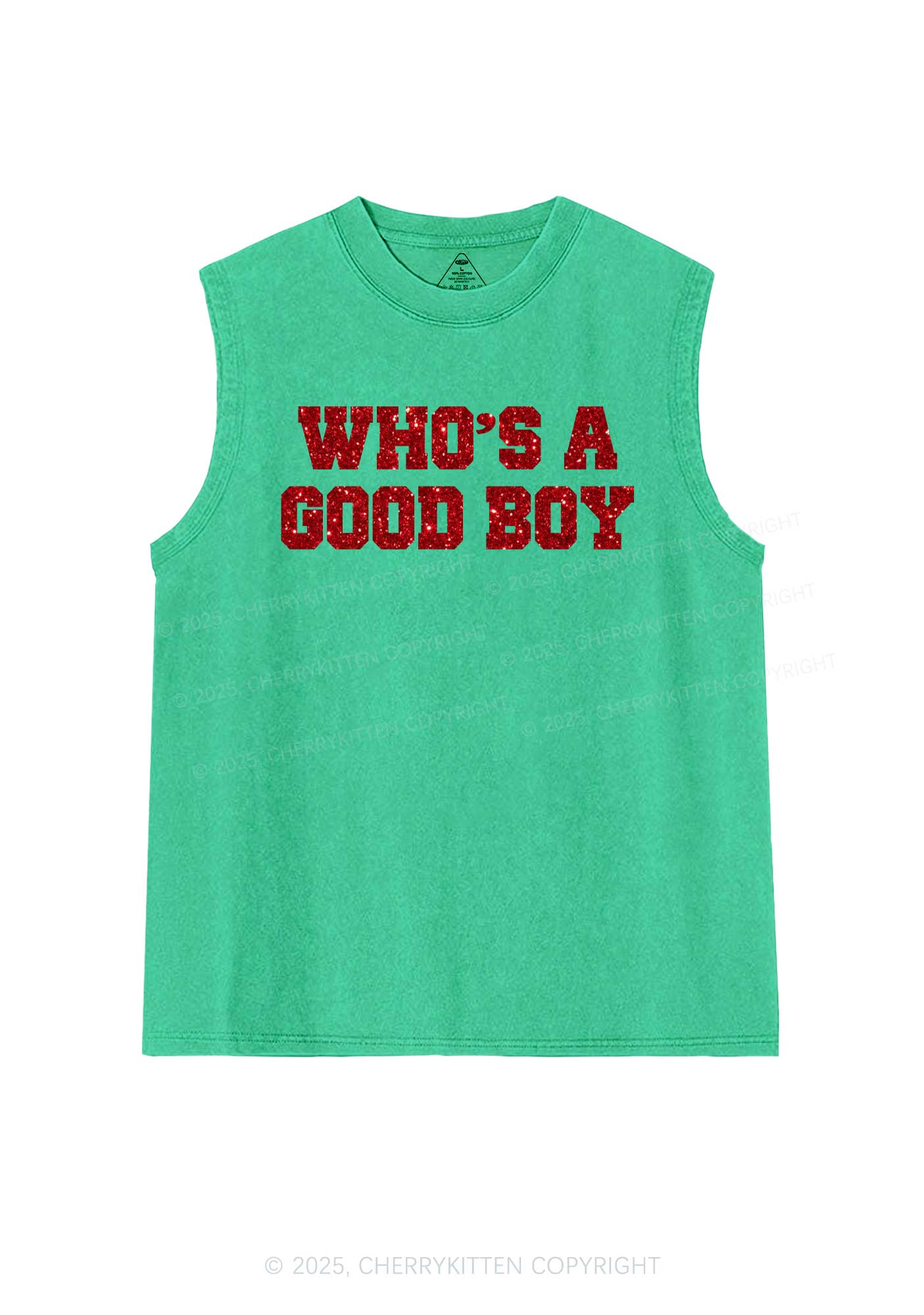 Glitter Whos A Good Boy Y2K Washed Muscle Tank Cherrykitten