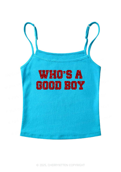 Glitter Whos A Good Boy Y2K Spaghetti Strap Cami Cherrykitten