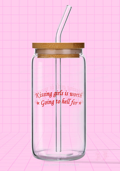Kissing Girls is Worth Pride Y2K Printed Glass Cup Cherrykitten