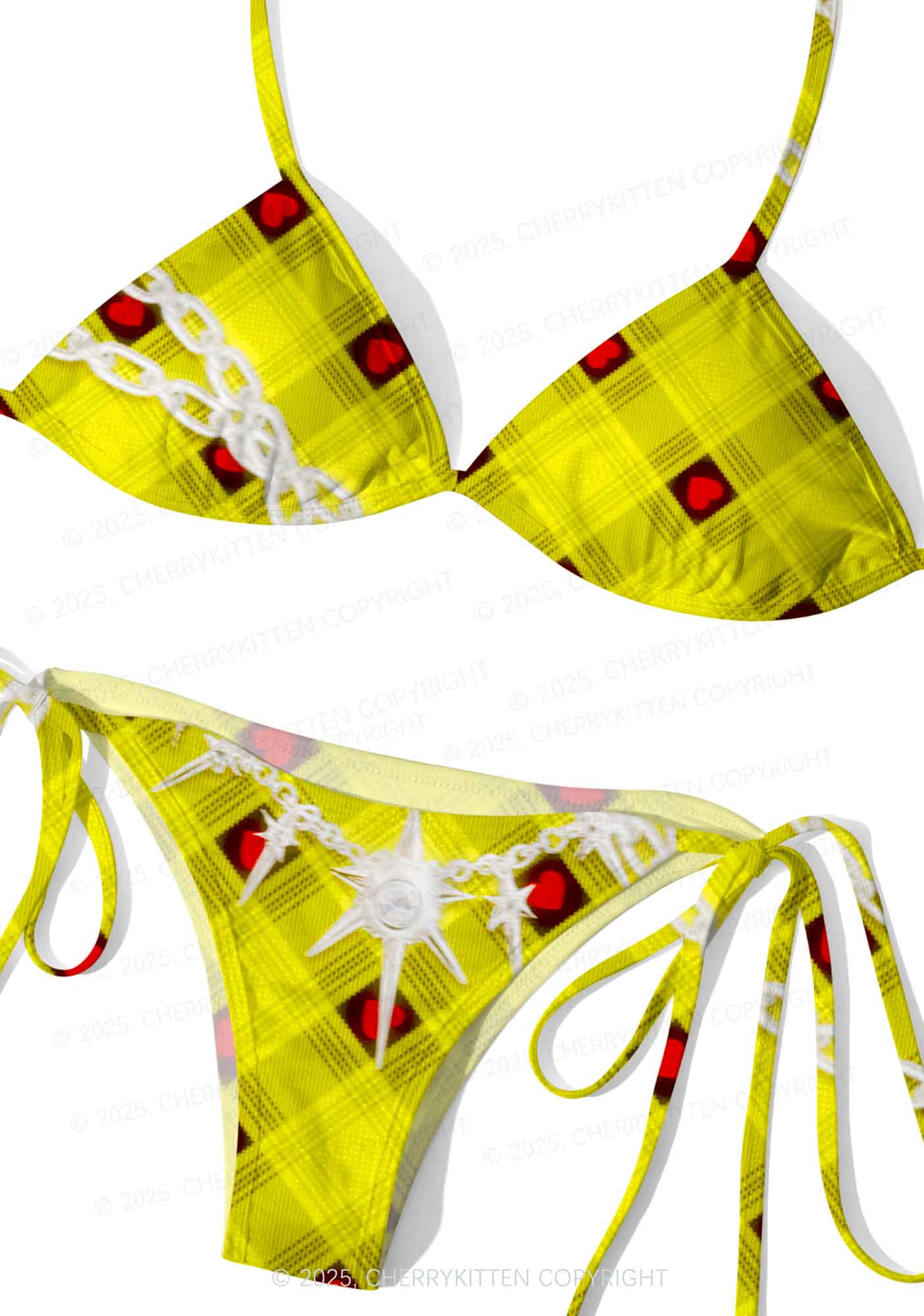 Star Chain and Hearts Y2K Print Bikini Set Cherrykitten