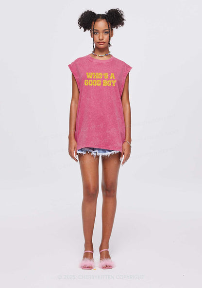 Glitter Whos A Good Boy Y2K Washed Muscle Tank Cherrykitten