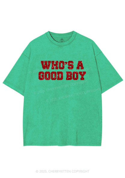 Glitter Whos A Good Boy Y2K Shirts Washed Tee Cherrykitten