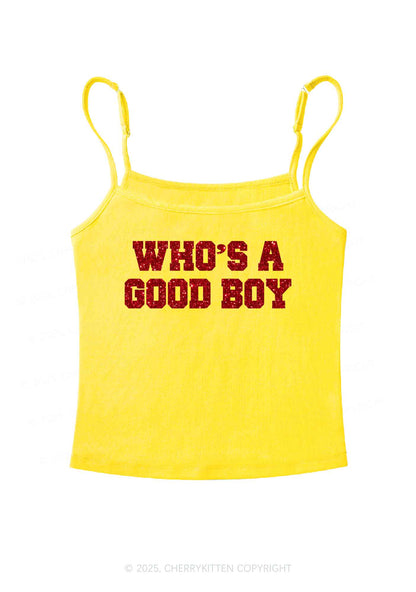 Glitter Whos A Good Boy Y2K Spaghetti Strap Cami Cherrykitten
