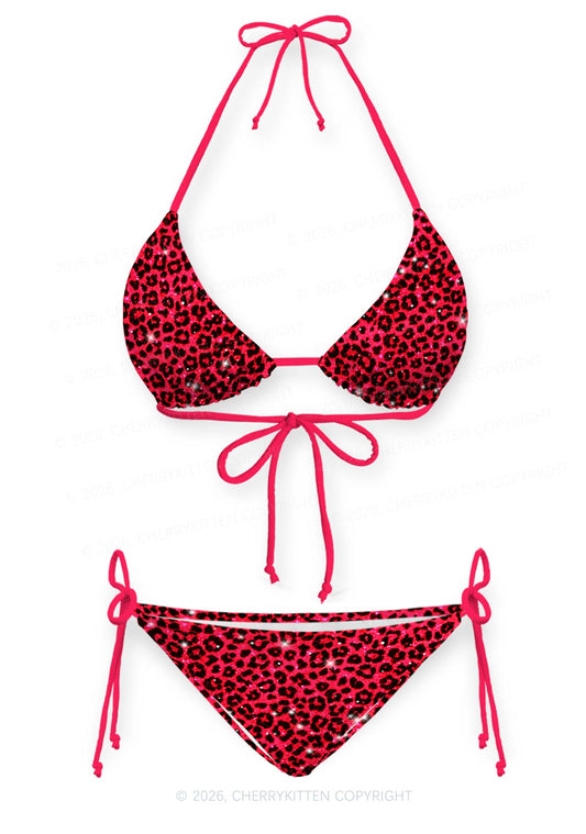 Bright Red Leopard Y2K Print Bikini Set Cherrykitten