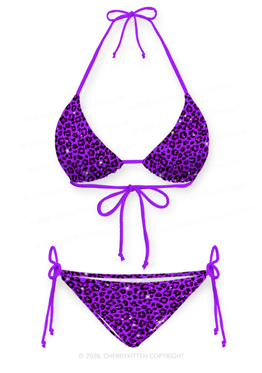 Dark Purple Leopard Y2K Print Bikini Set Cherrykitten