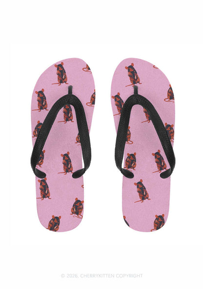Sassy Rat Y2K Print Flip Flops Cherrykitten