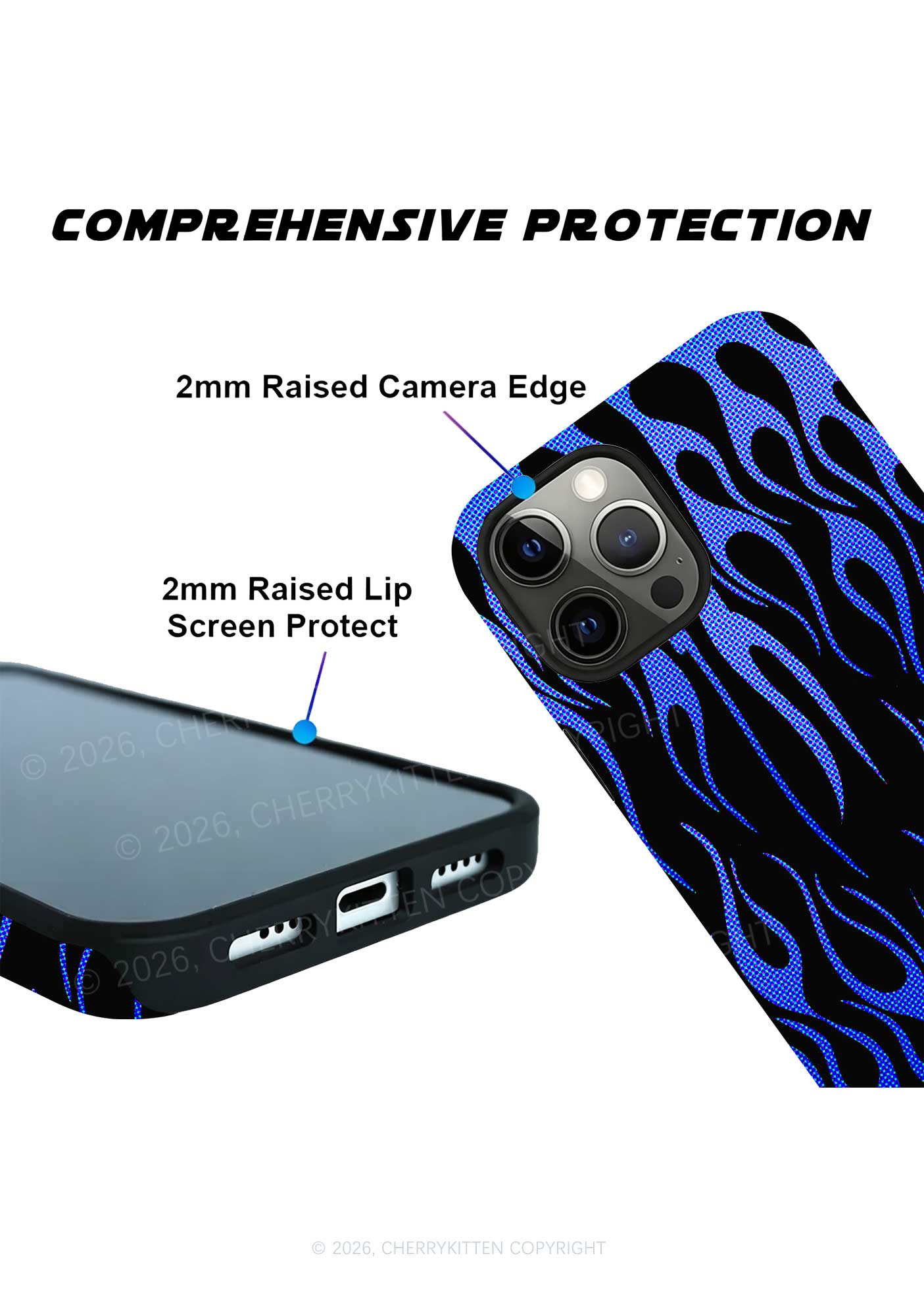 Royal Blue Flame Y2K Phone Case Cherrykitten