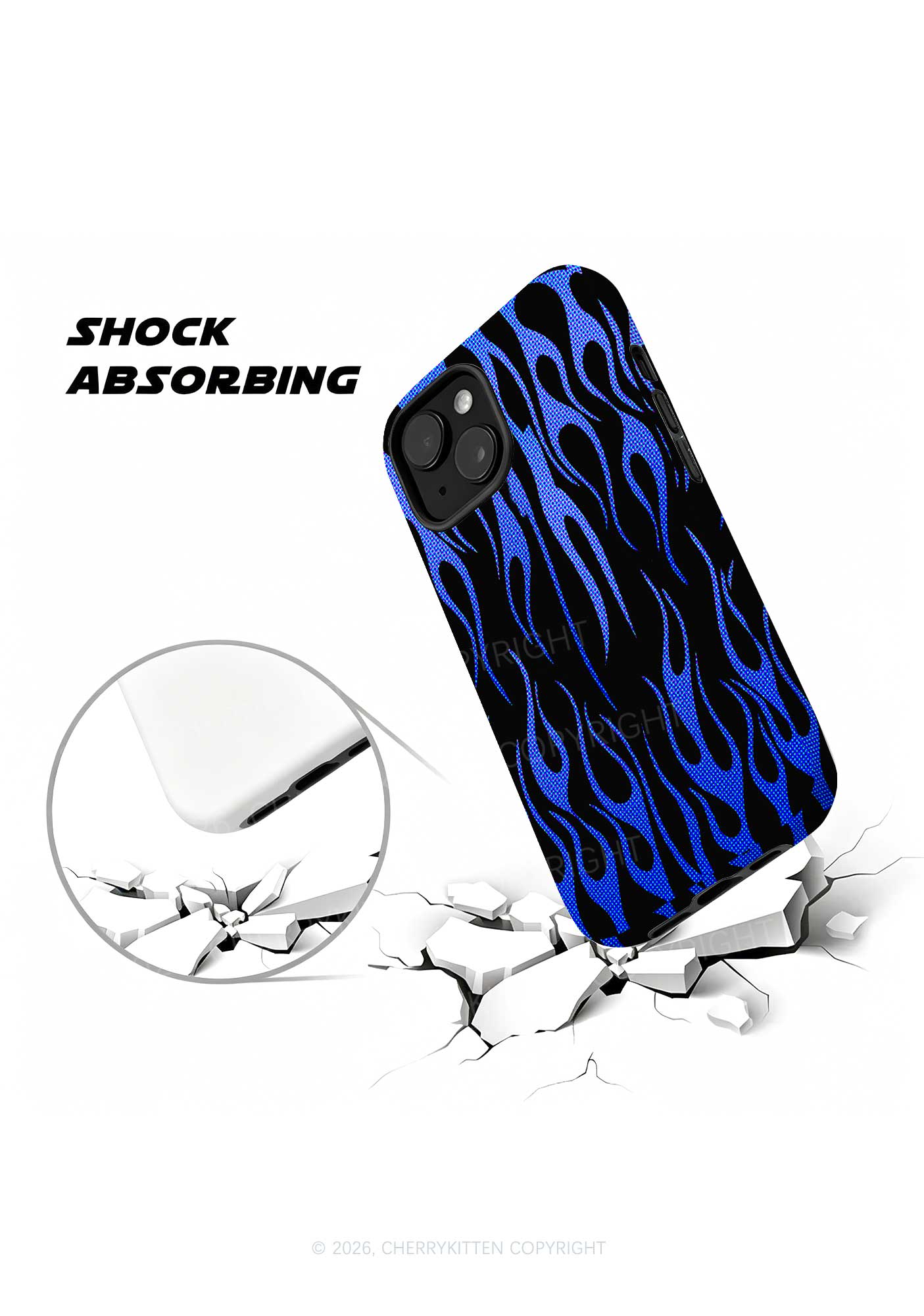 Royal Blue Flame Y2K Phone Case Cherrykitten