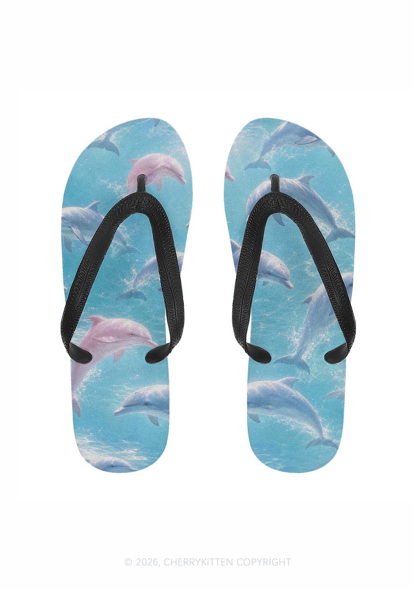Blue Dolphin Y2K Print Flip Flops Cherrykitten