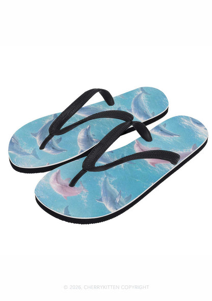Blue Dolphin Y2K Print Flip Flops Cherrykitten