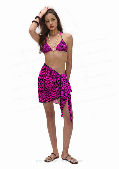 Hot Pink Leopard Y2K Print Bikini Set Cherrykitten