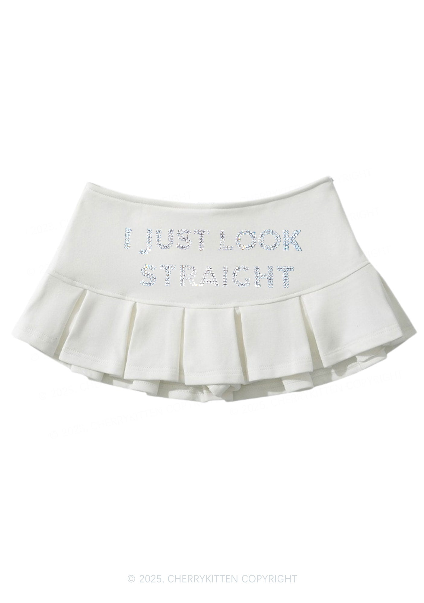 Rhinestone I Just Look Straight Pride Y2K Mini Pleated Skirts Cherrykitten