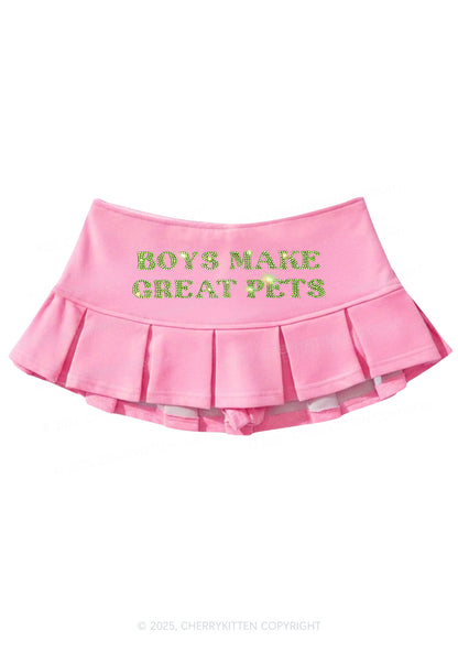 Rhinestone Boys Make Great Pets Y2K Mini Pleated Skirts Cherrykitten