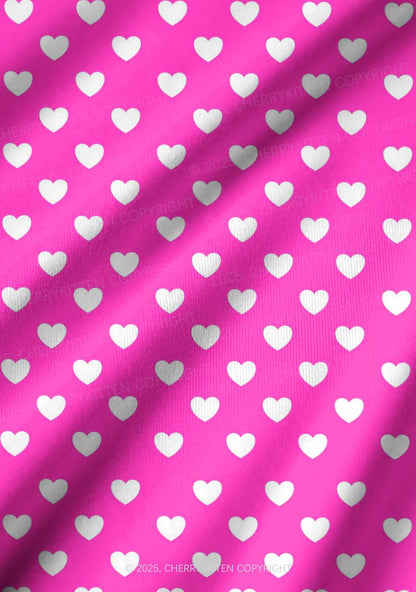 White Heart On Pink Valentine's Day Y2K Print Long Sleeve Pajama Set Cherrykitten