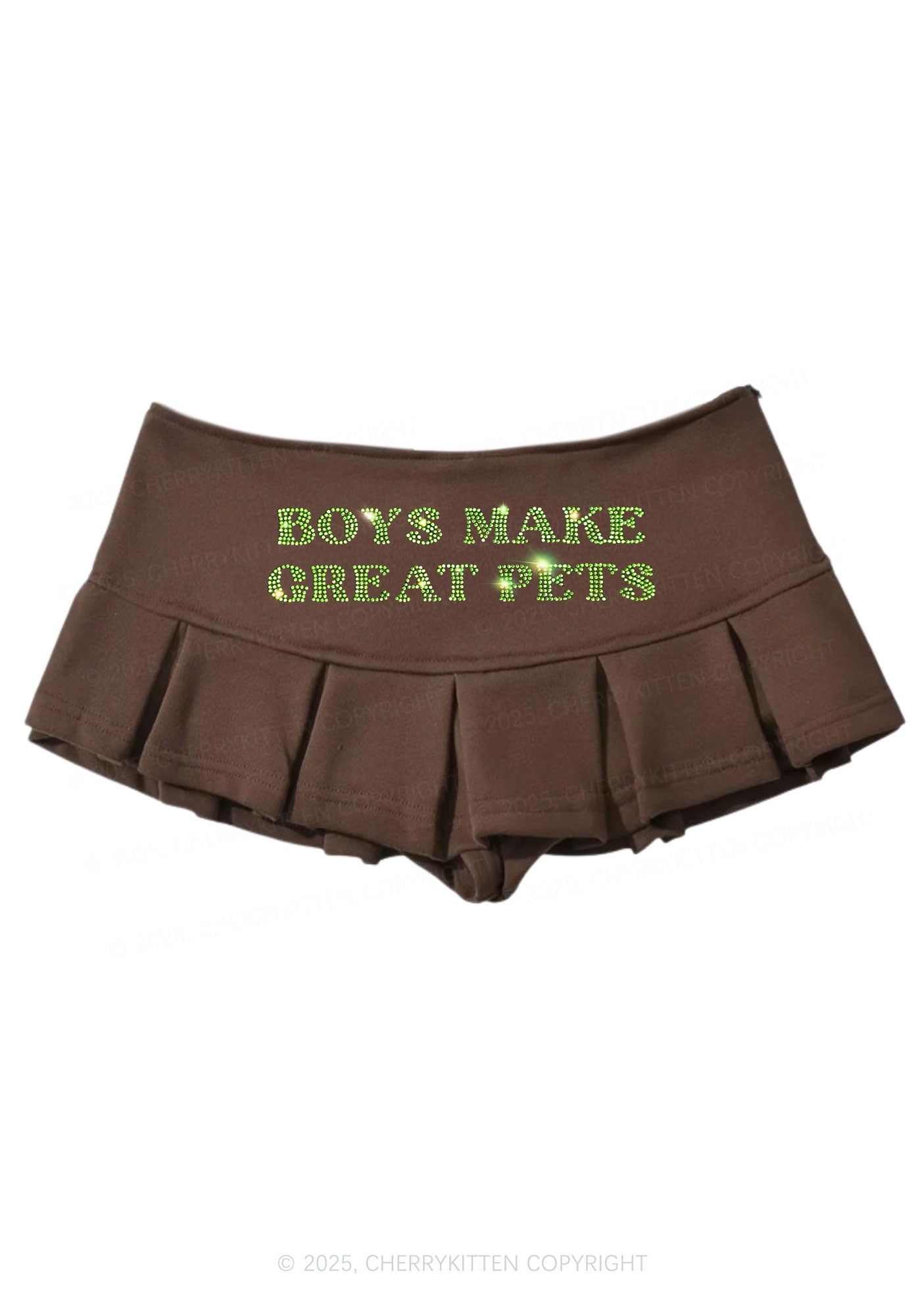 Rhinestone Boys Make Great Pets Y2K Mini Pleated Skirts Cherrykitten