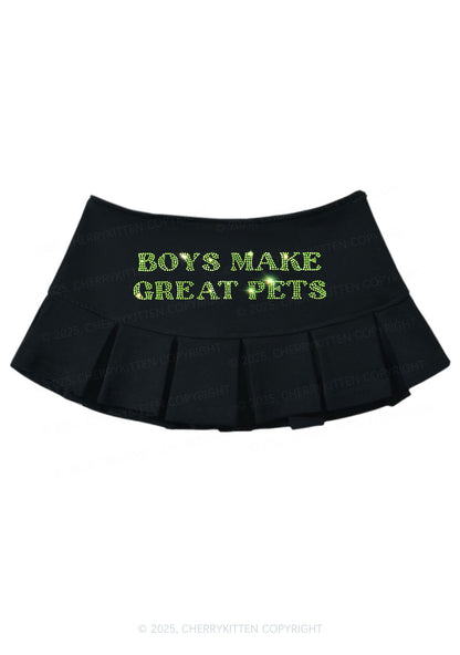 Rhinestone Boys Make Great Pets Y2K Mini Pleated Skirts Cherrykitten