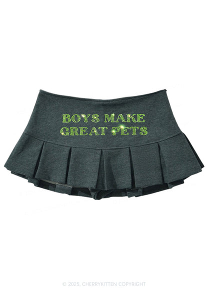 Rhinestone Boys Make Great Pets Y2K Mini Pleated Skirts Cherrykitten