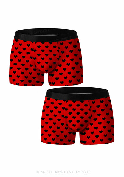 Black Heart On Red Valentine's Day Y2K Print Couples Boxer Briefs Set Cherrykitten