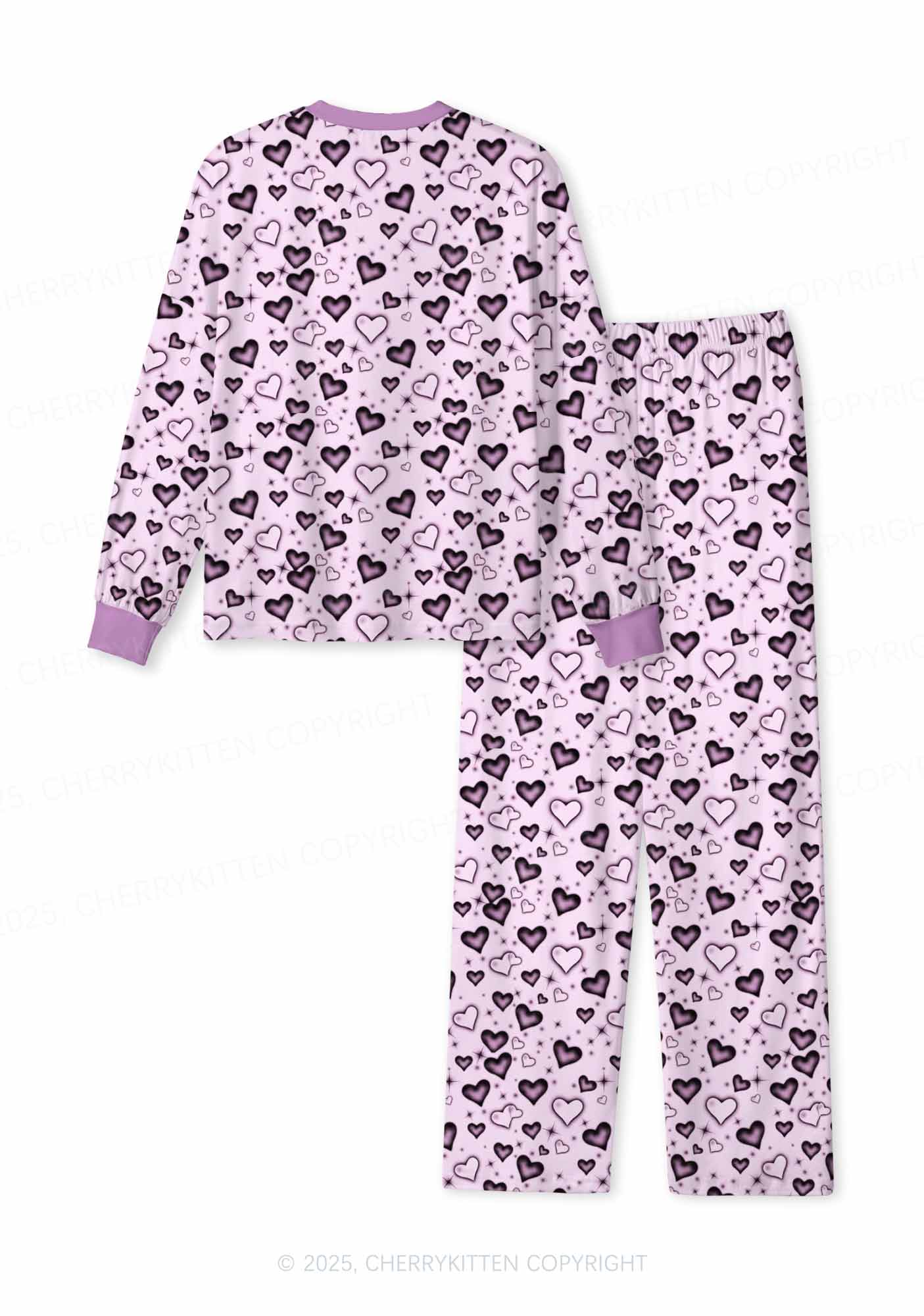 Dark Heart Attack Valentine's Day Y2K Print Long Sleeve Pajama Set Cherrykitten