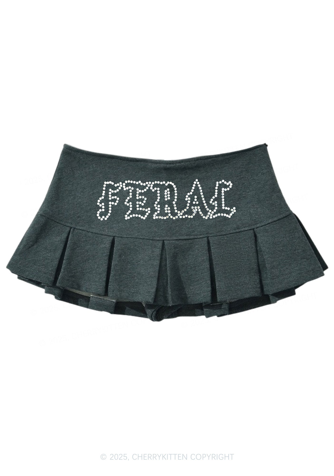 Rhinestone Feral Y2K Mini Pleated Skirts Cherrykitten