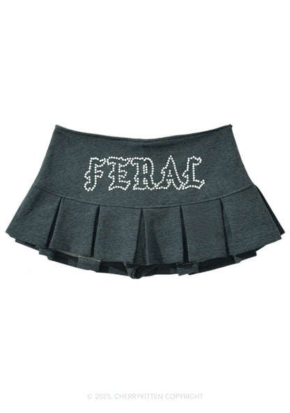 Rhinestone Feral Y2K Mini Pleated Skirts Cherrykitten