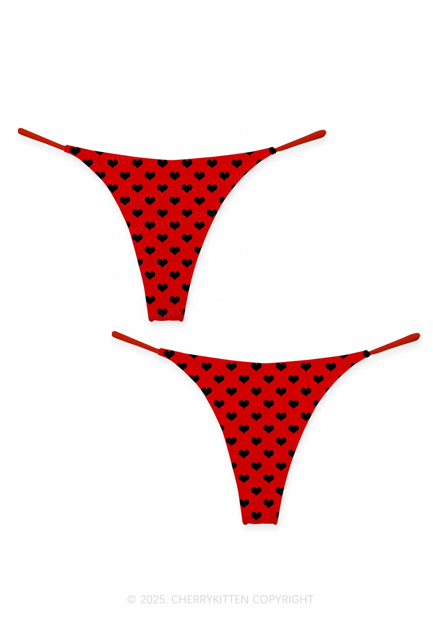 Black Heart On Red Valentine's Day Y2K Print Couples Thong Set Cherrykitten