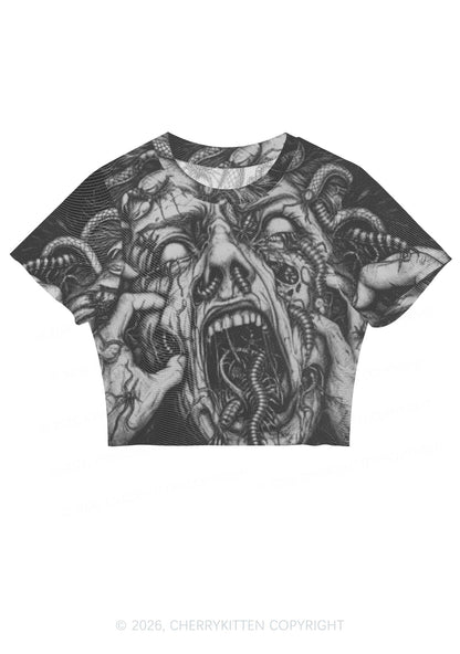 Halloween Insect On Face Y2K Mesh Crop Top Cherrykitten