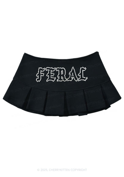 Rhinestone Feral Y2K Mini Pleated Skirts Cherrykitten