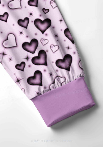 Dark Heart Attack Valentine's Day Y2K Print Long Sleeve Pajama Set Cherrykitten
