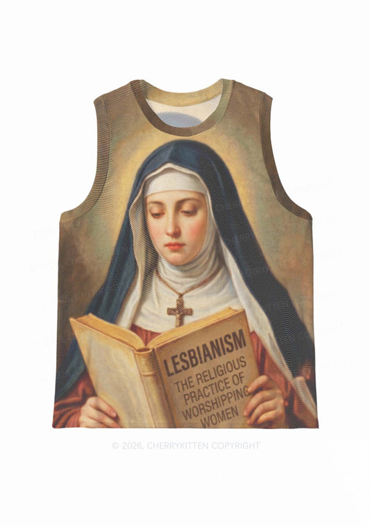 Lesbianism Nun Pride Y2K Mesh Muscle Tank Cherrykitten
