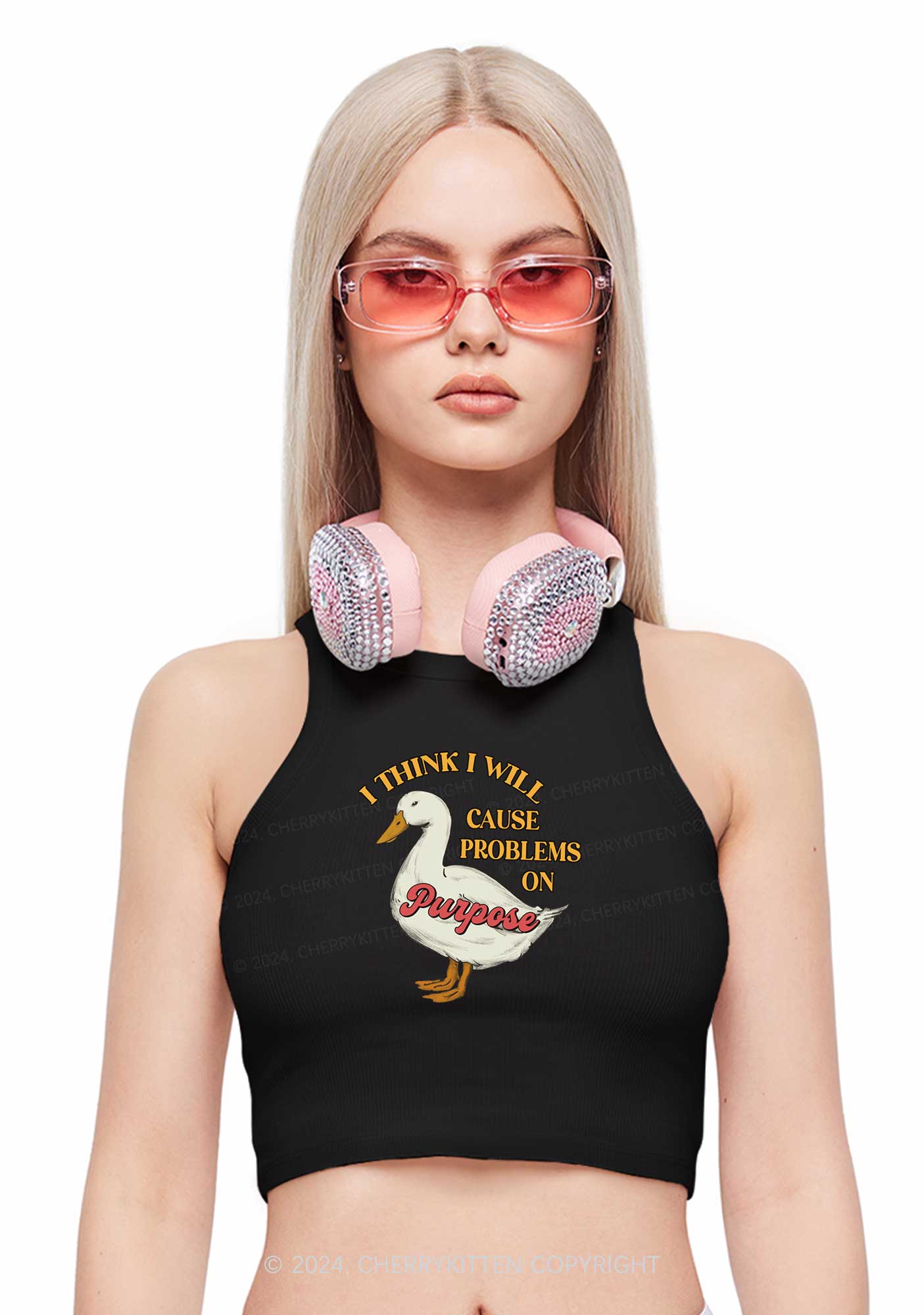Cause Problems On Purpose Y2K Crop Tank Top Cherrykitten