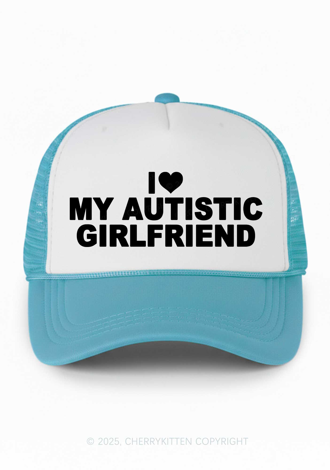 I Love My Autistic GF BF Valentine's Day Y2K Colorblock Trucker Hat Cherrykitten