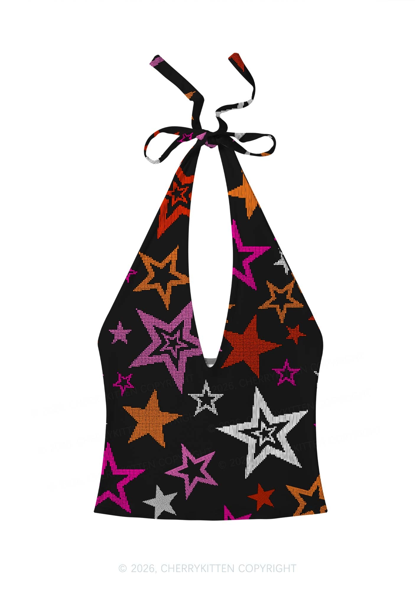 Lesbian Star Pride Y2K Print Halter Deep V Neck Cami Cherrykitten