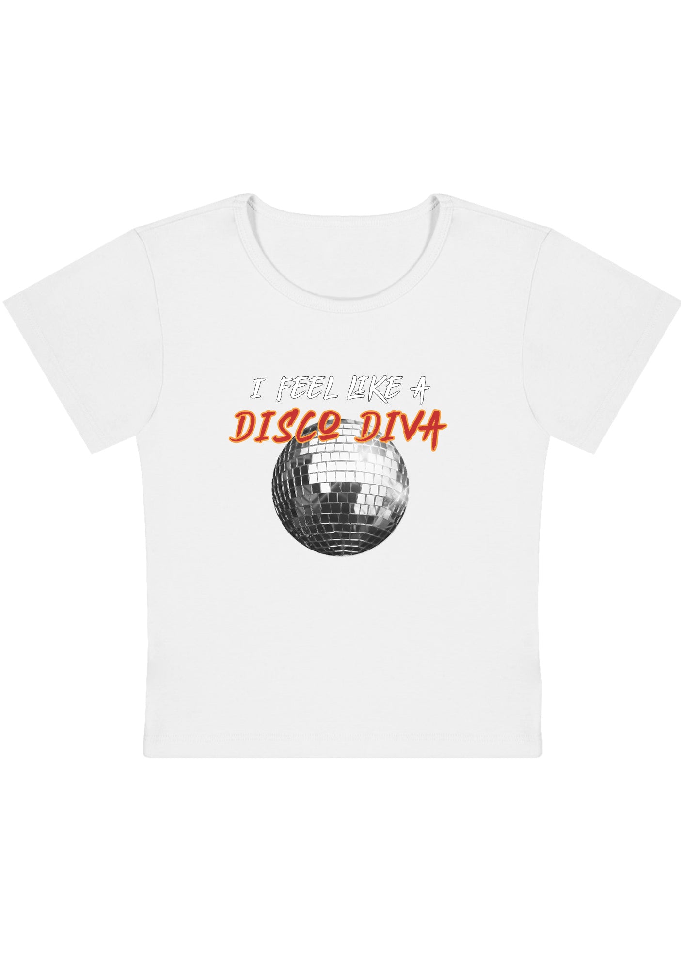 Disco Diva Grey Ball Y2K Baby Tee