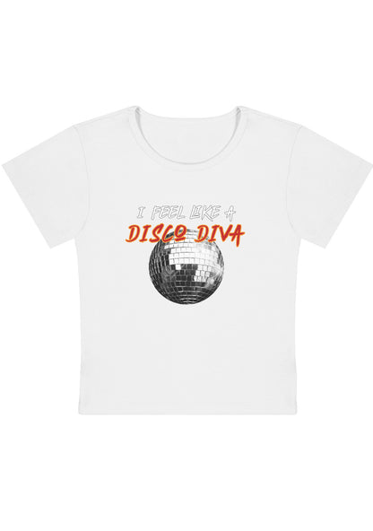 Disco Diva Grey Ball Y2K Baby Tee