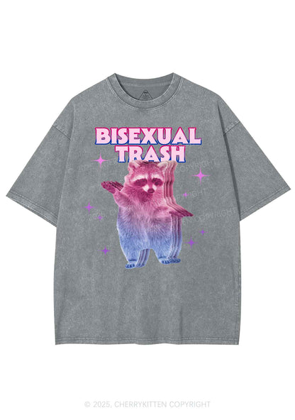 Bisexual Trash Raccoon Pride Y2K Shirts Washed Tee Cherrykitten