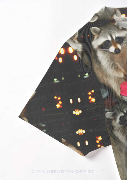 Raccoons Pizza Party Y2K Mesh Crop Top Cherrykitten