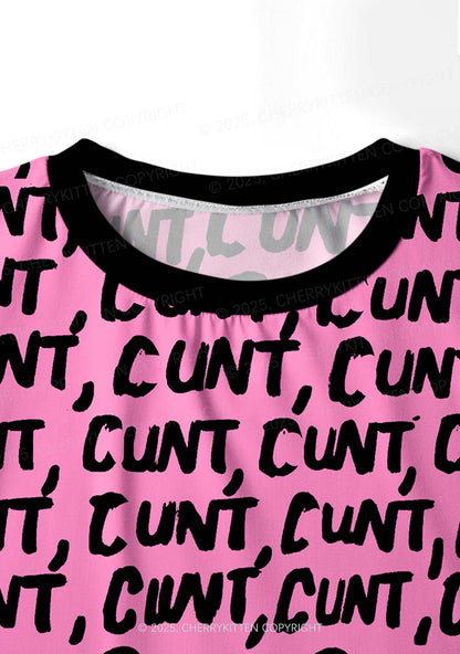 Black Cxxt On Pink Valentine's Day Y2K Print Long Sleeve Pajama Set Cherrykitten